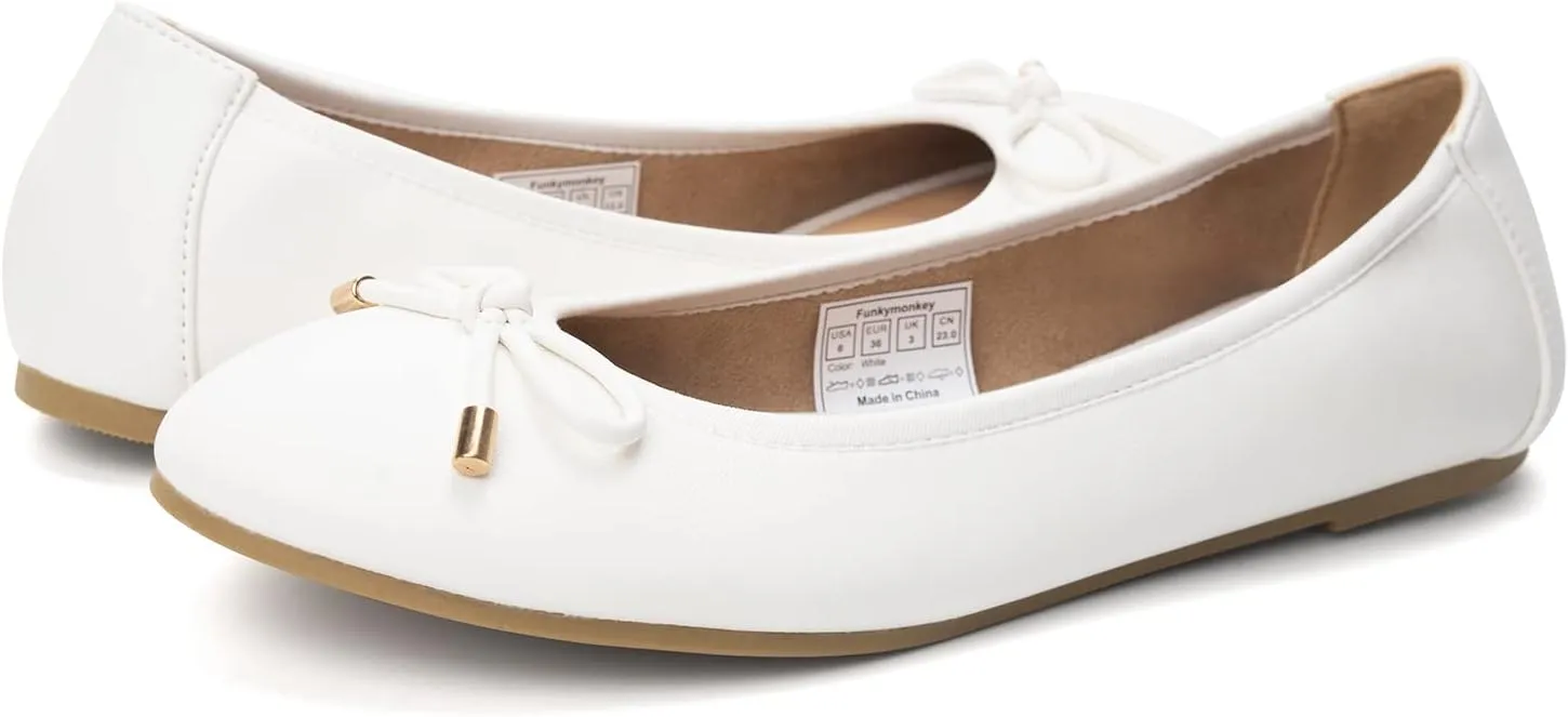 FUNKYMONKEY Women's Ballet Flats Dress Casual Slip-on Bow Round Toe Walking Shoes
