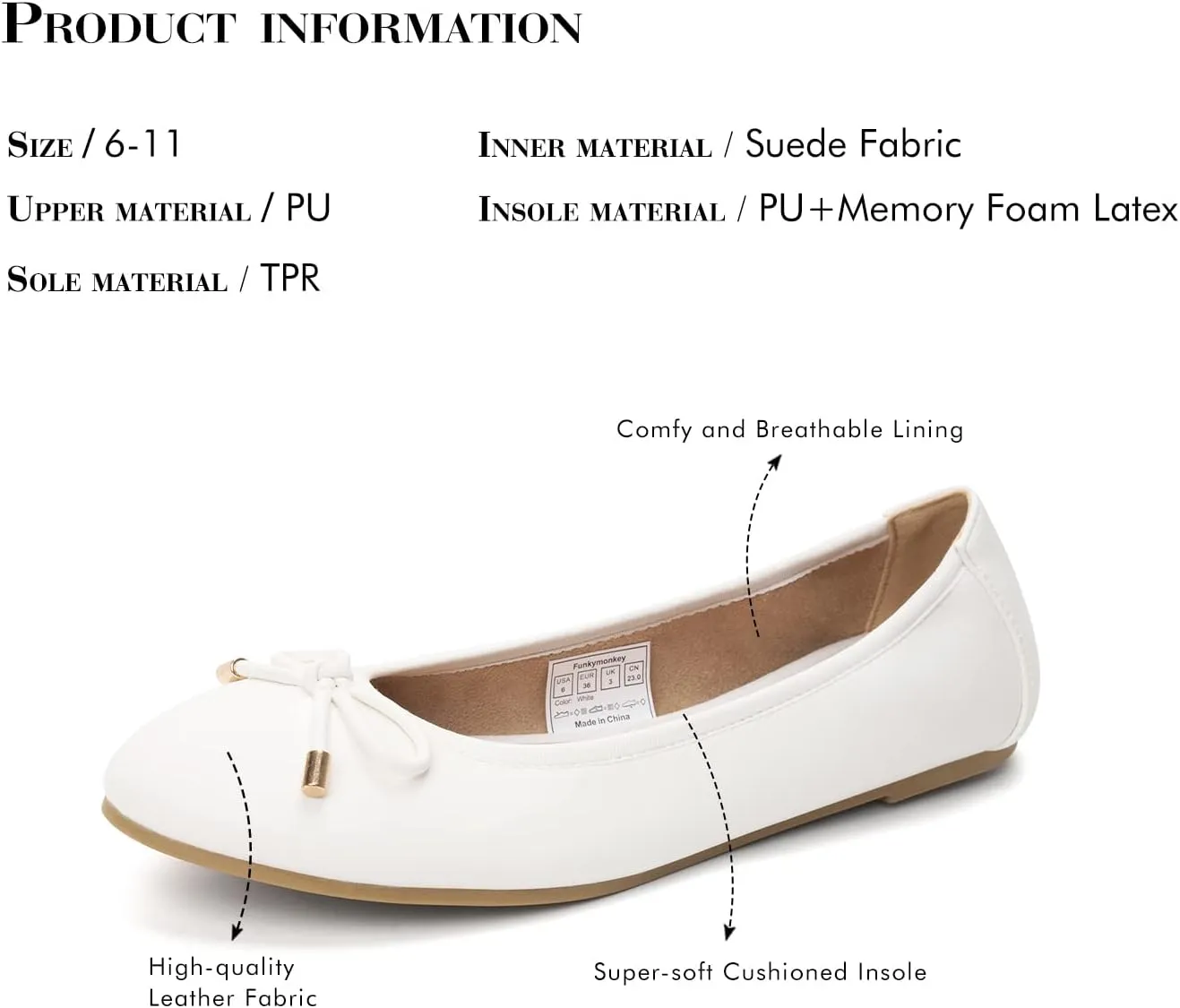 FUNKYMONKEY Women's Ballet Flats Dress Casual Slip-on Bow Round Toe Walking Shoes