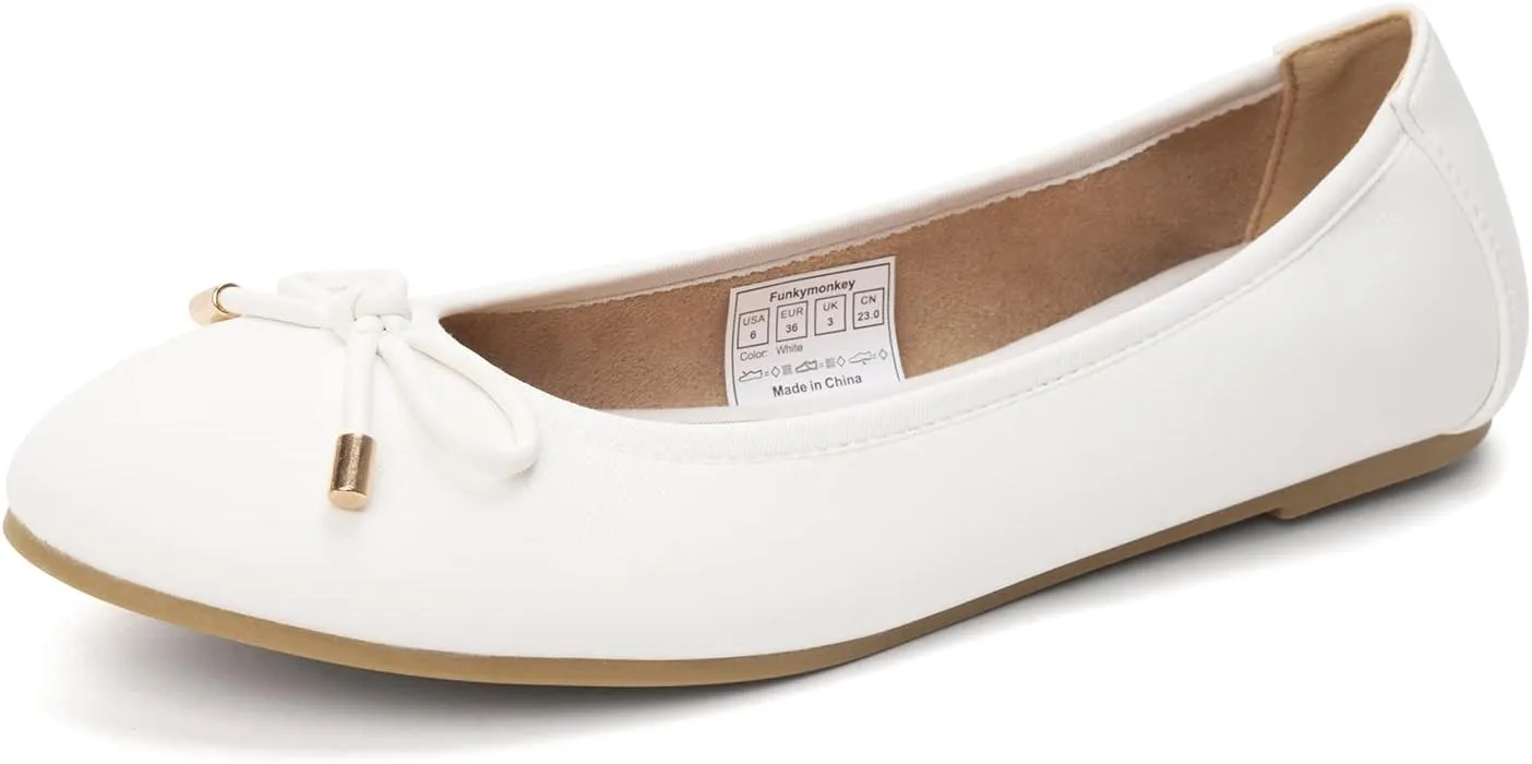FUNKYMONKEY Women's Ballet Flats Dress Casual Slip-on Bow Round Toe Walking Shoes