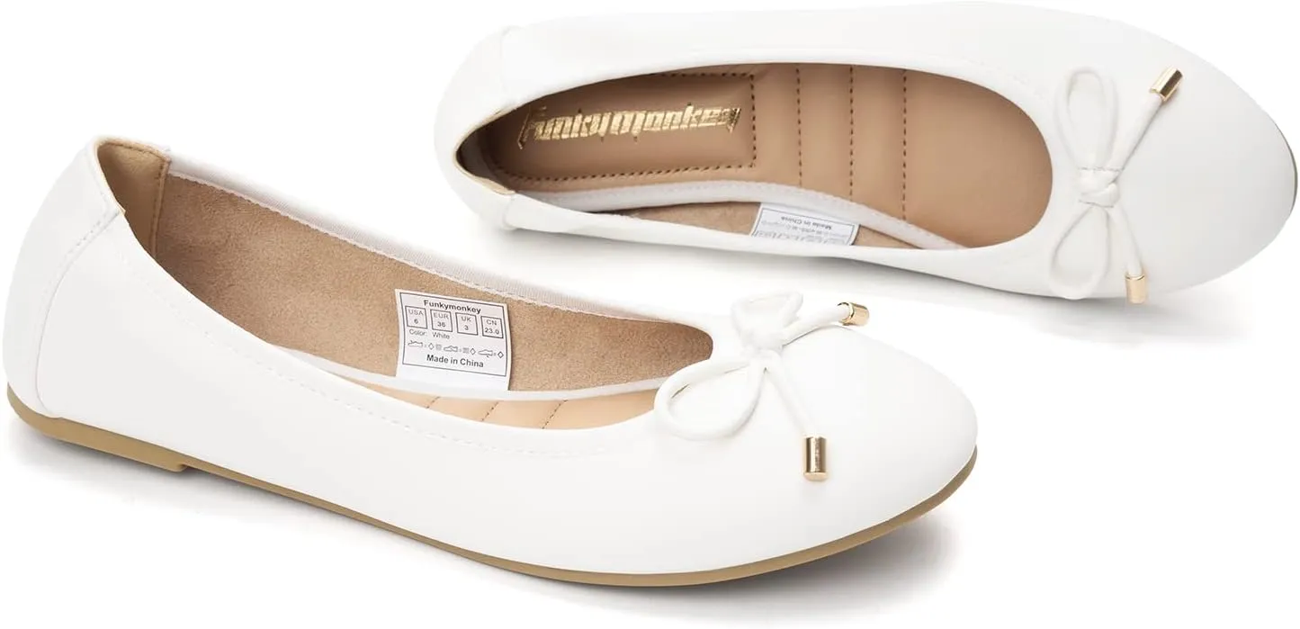 FUNKYMONKEY Women's Ballet Flats Dress Casual Slip-on Bow Round Toe Walking Shoes