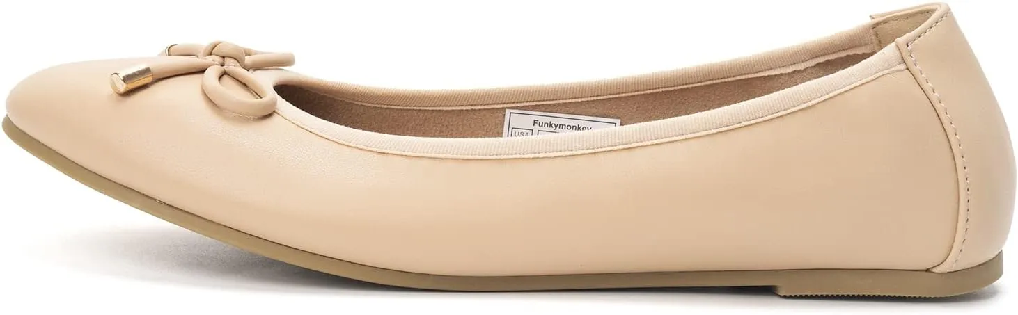 FUNKYMONKEY Women's Ballet Flats Dress Casual Slip-on Bow Round Toe Walking Shoes