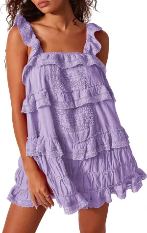 Gacaky Women's Summer Casual Sleeveless Rompers Ruffle Flowy Boho Sun Dress Loose Mini Dress with Built-in Shorts