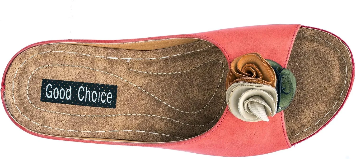 GC Shoes Womens Wedge Sandals, Open Toe Mid Heel Platform, Comfy Vegan Leather Flower Strap Thong, Flora