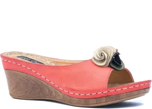 GC Shoes Womens Wedge Sandals, Open Toe Mid Heel Platform, Comfy Vegan Leather Flower Strap Thong, Flora
