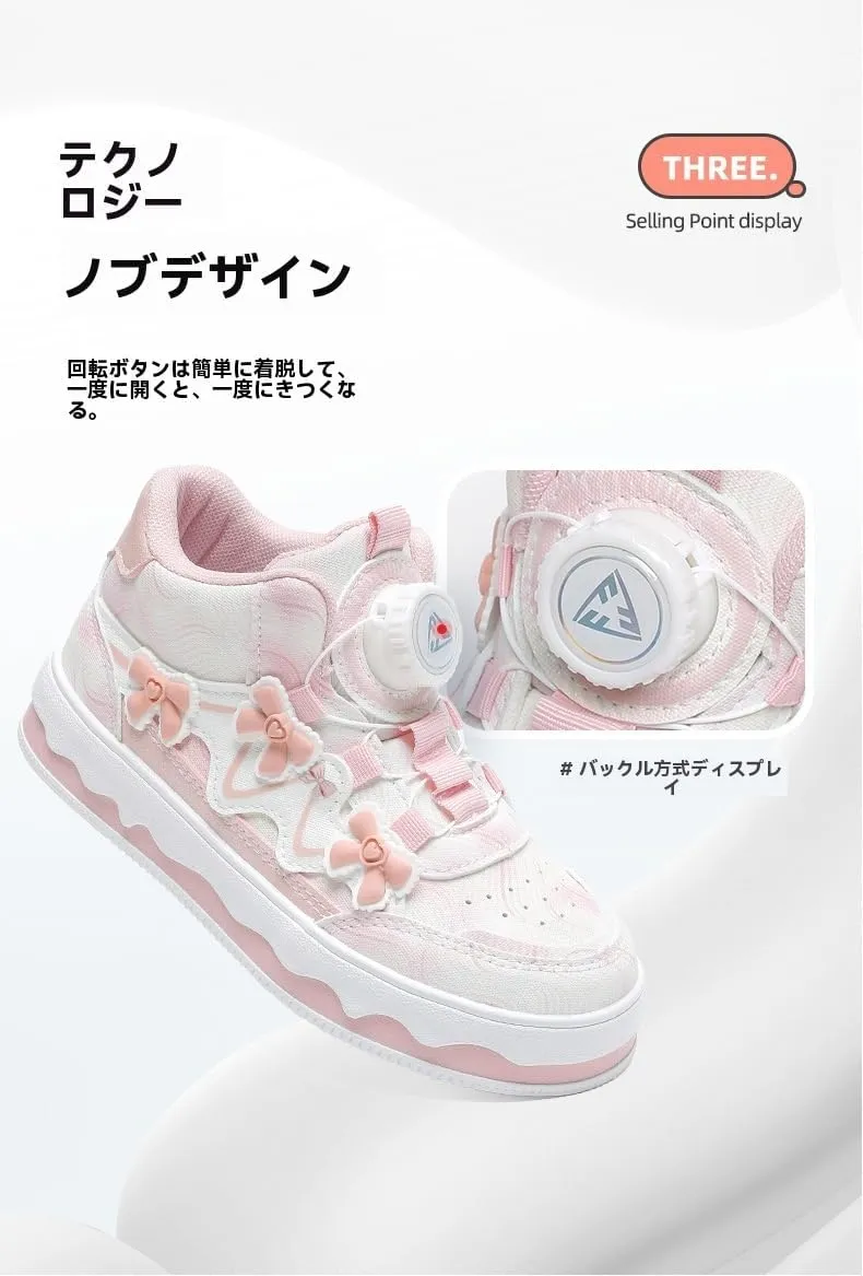 Geerta Cute Bow Shoes の Girls High Top Chunky Sneaker Pretty Pastel Y2K Aesthetic Lolita Platform Thick Sole Japanese Kawaii Retro Gothic Vintage White Doll Shoes for Kids Women