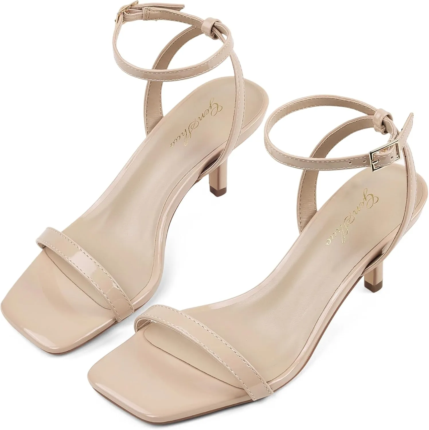GENSHUO Square Open Toe Ankle Strap Heels Sexy Strappy Women Stiletto Heeled Sandals
