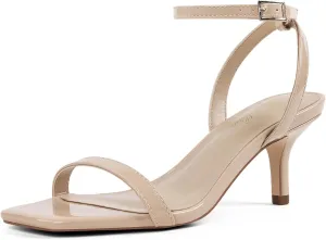 GENSHUO Square Open Toe Ankle Strap Heels Sexy Strappy Women Stiletto Heeled Sandals