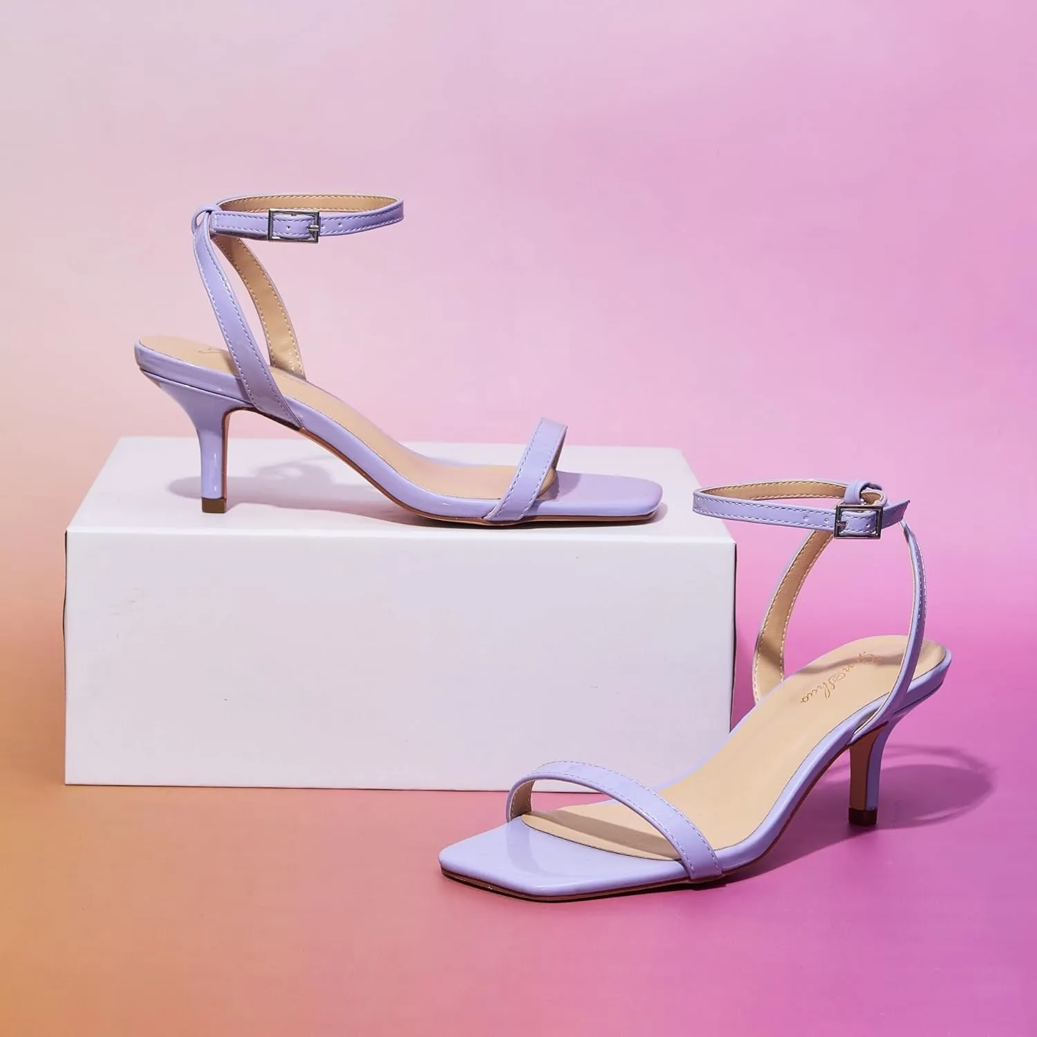 GENSHUO Square Open Toe Ankle Strap Heels Sexy Strappy Women Stiletto Heeled Sandals