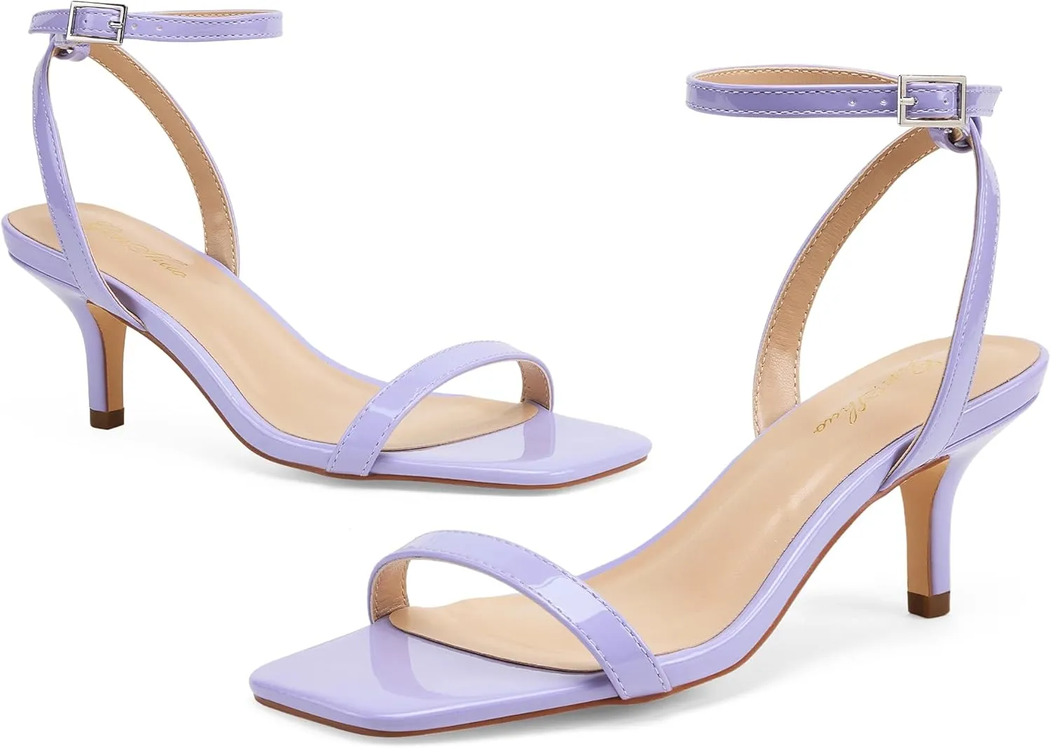 GENSHUO Square Open Toe Ankle Strap Heels Sexy Strappy Women Stiletto Heeled Sandals