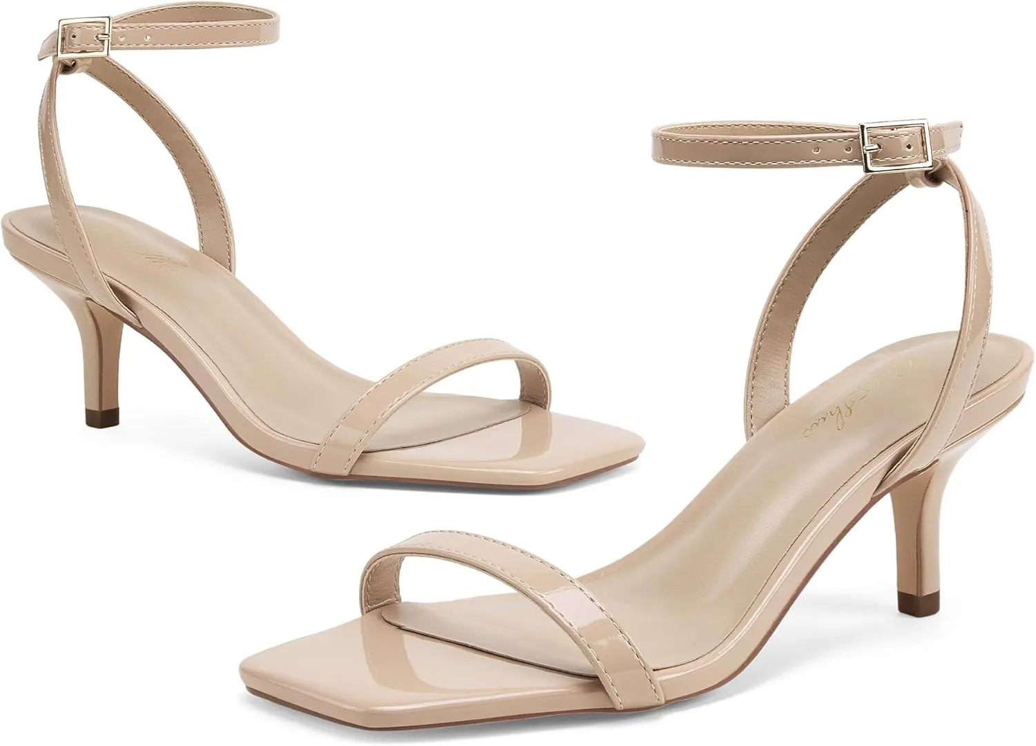 GENSHUO Square Open Toe Ankle Strap Heels Sexy Strappy Women Stiletto Heeled Sandals