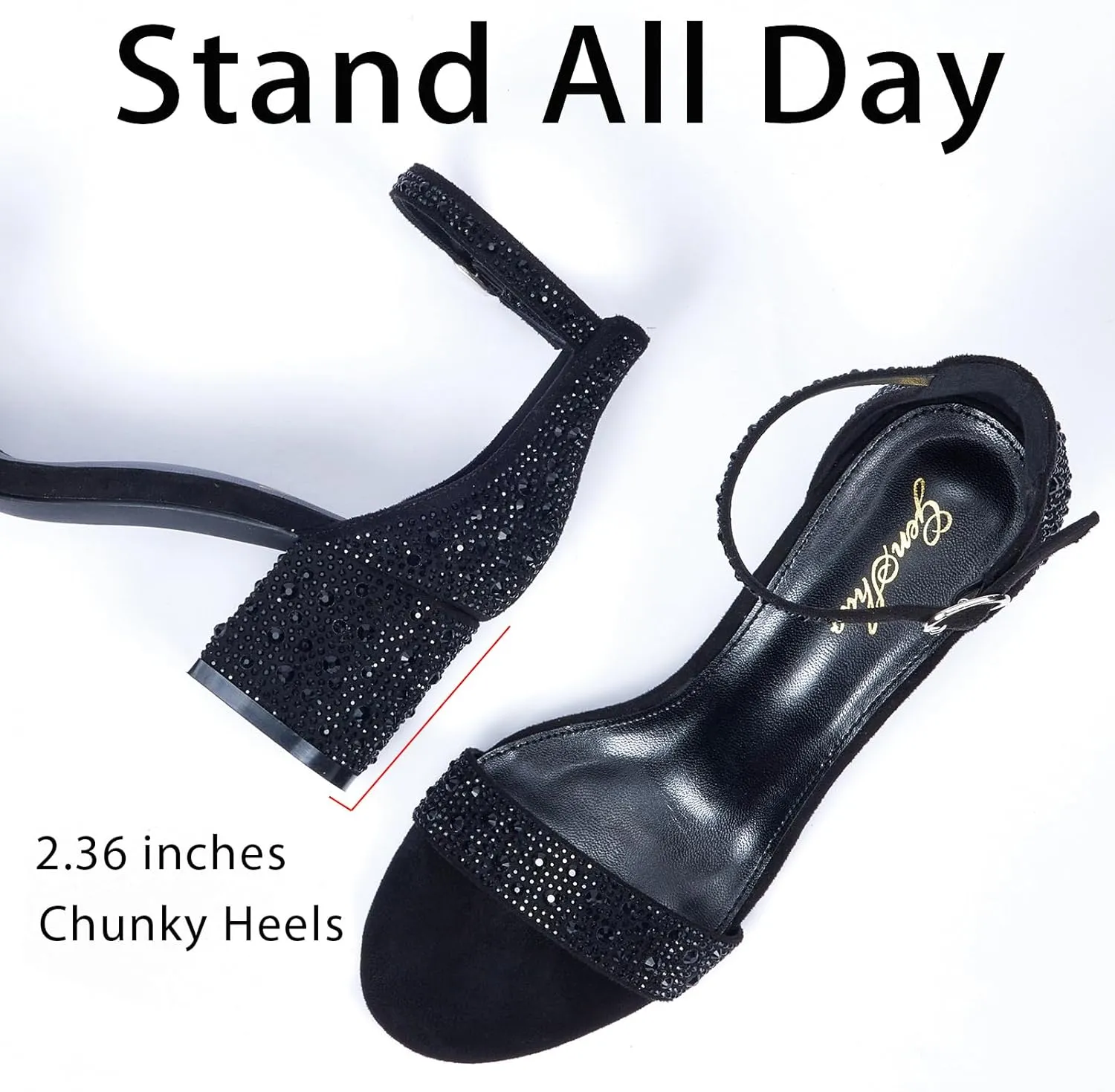 GENSHUO Women Open Toe Ankle Strap Block Chunky Low Heels Sandals for Party Prom Homecoming Dress Shoes