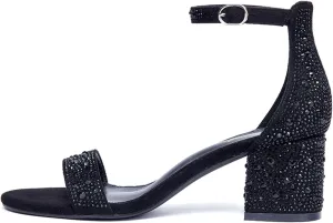 GENSHUO Women Open Toe Ankle Strap Block Chunky Low Heels Sandals for Party Prom Homecoming Dress Shoes