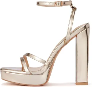 GENSHUO Women's Platform Chunky High Heels Square Toe Ankle Strap Heel Sandals Strappy Wedding Party Dress shoes