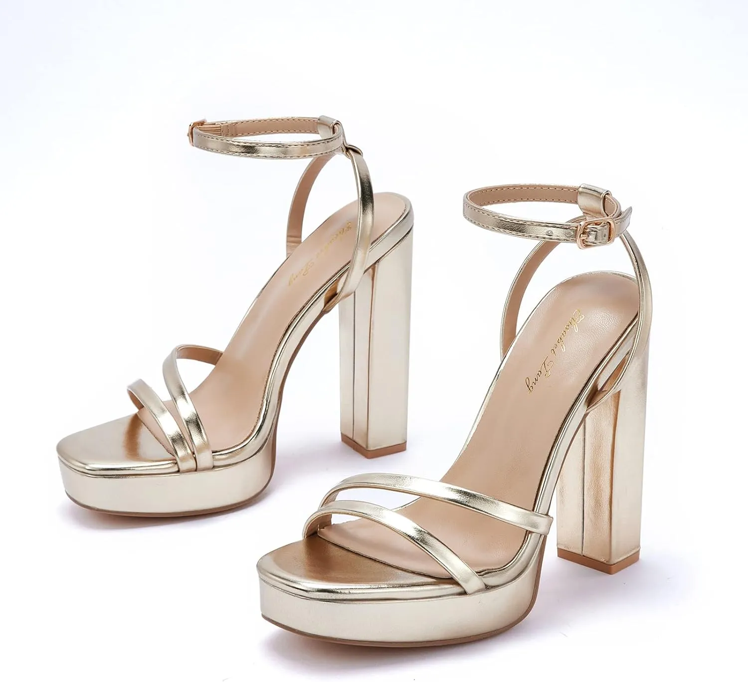 GENSHUO Women's Platform Chunky High Heels Square Toe Ankle Strap Heel Sandals Strappy Wedding Party Dress shoes