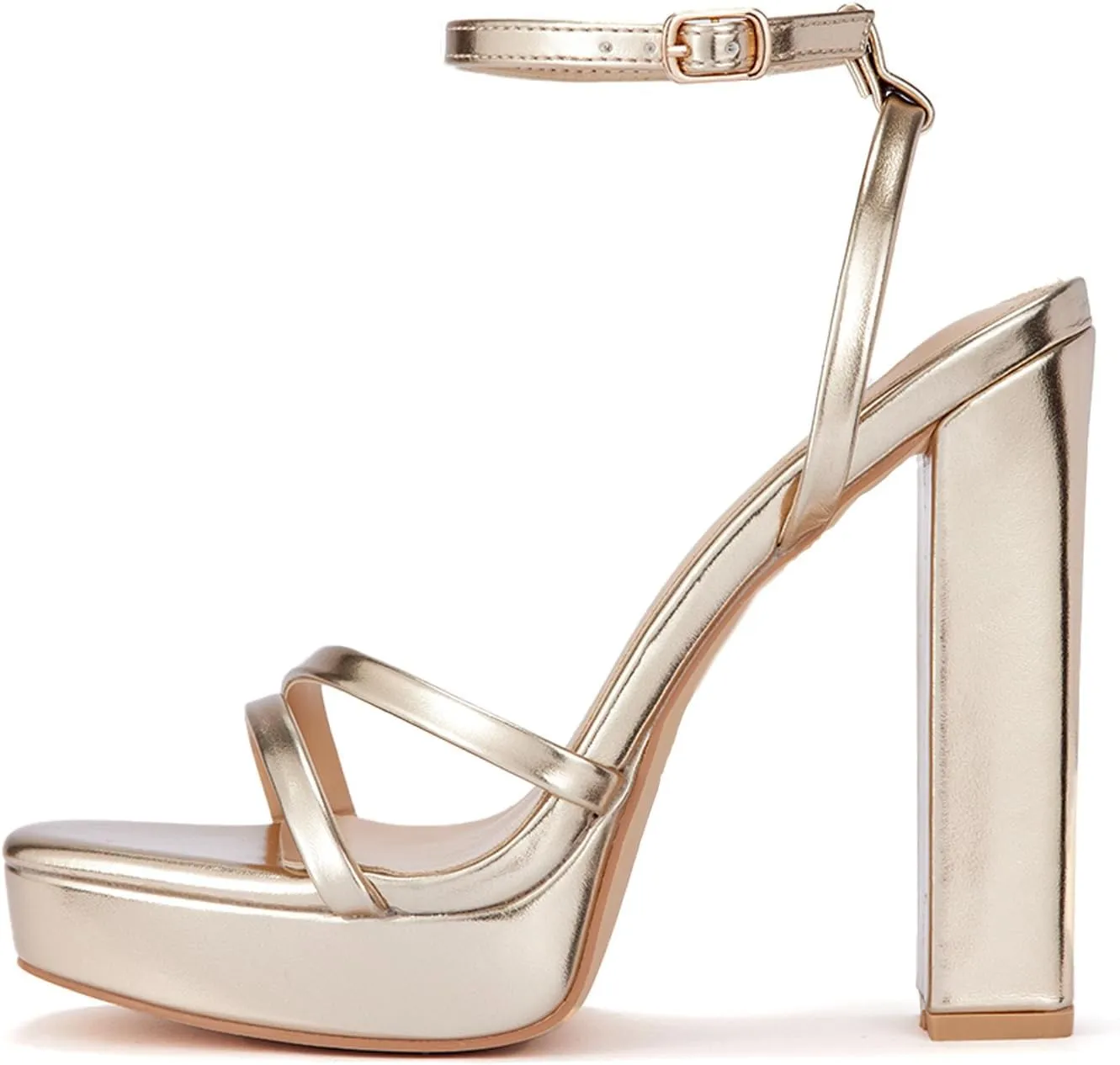GENSHUO Women's Platform Chunky High Heels Square Toe Ankle Strap Heel Sandals Strappy Wedding Party Dress shoes