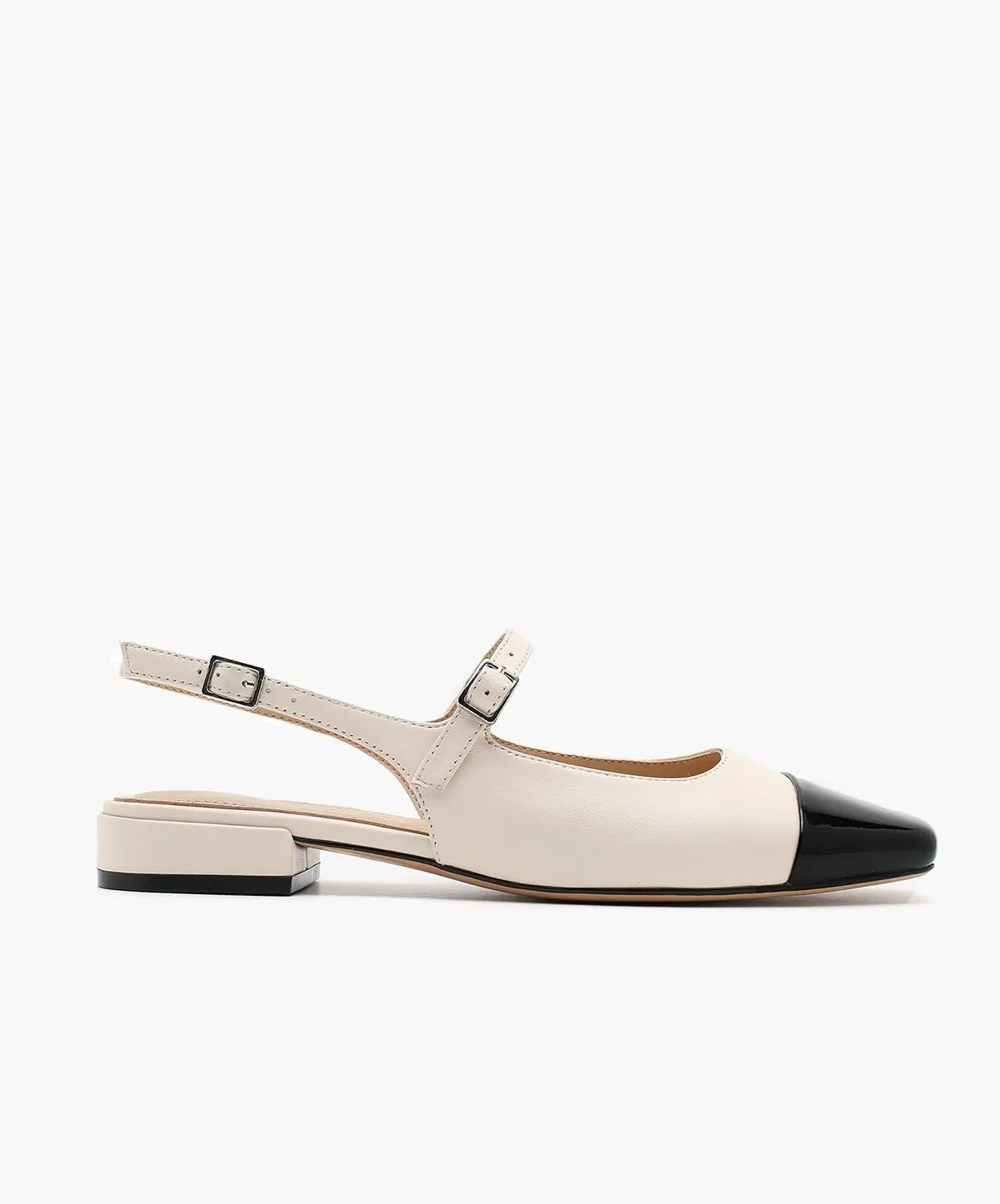 Genuine Leather Slingback Flats for Women Square Toe Elegant Women's Flats with Buckle Strap Dress Shoes for Casual Work Office Party
