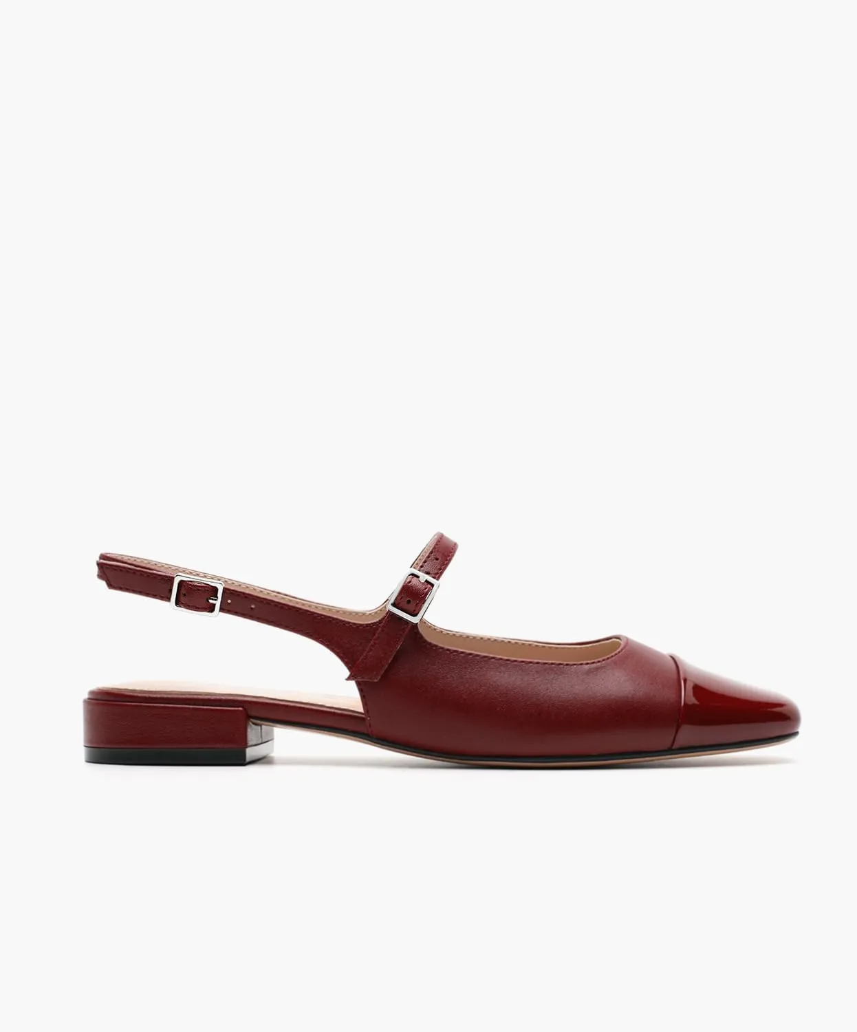 Genuine Leather Slingback Flats for Women Square Toe Elegant Women's Flats with Buckle Strap Dress Shoes for Casual Work Office Party