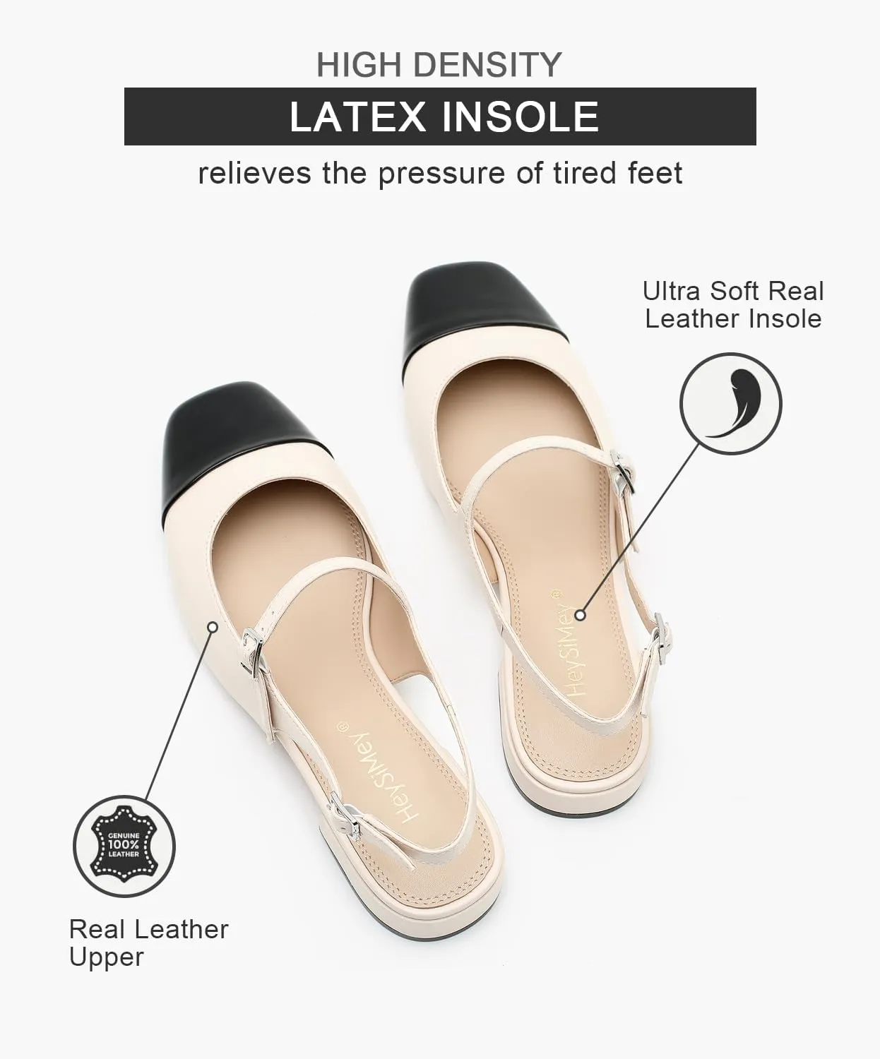 Genuine Leather Slingback Flats for Women Square Toe Elegant Women's Flats with Buckle Strap Dress Shoes for Casual Work Office Party