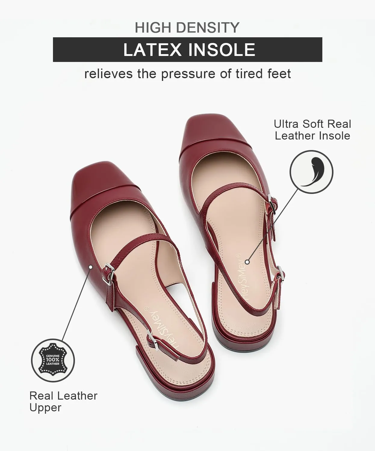 Genuine Leather Slingback Flats for Women Square Toe Elegant Women's Flats with Buckle Strap Dress Shoes for Casual Work Office Party