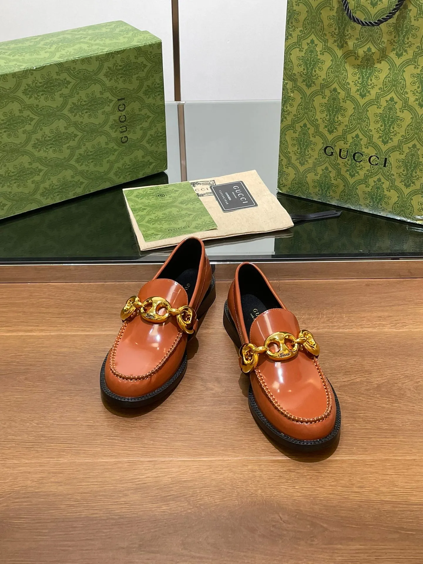 GG LOAFER SHOES IN BRONZE BROWN CALFSKIN