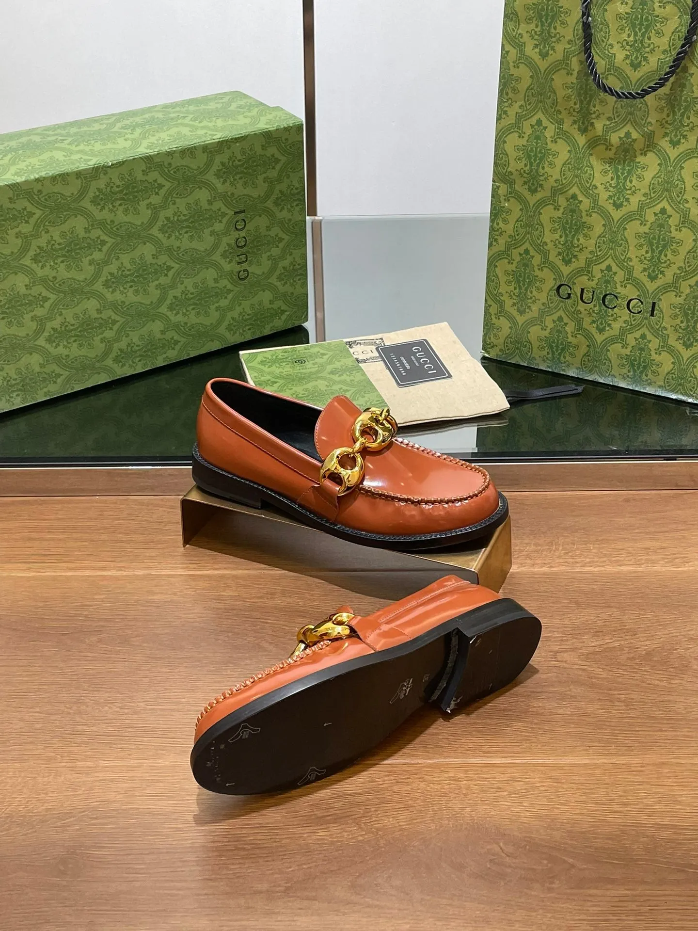 GG LOAFER SHOES IN BRONZE BROWN CALFSKIN