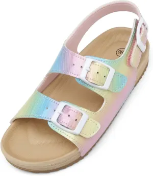 Girls Boys Sandal Adjustable Double Buckle Casual Flat Open Toe Lightweight Summer Shoes Hook Loop Sandal for Toddler Little Big Kid