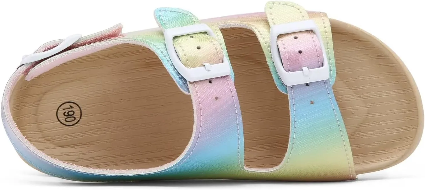 Girls Boys Sandal Adjustable Double Buckle Casual Flat Open Toe Lightweight Summer Shoes Hook Loop Sandal for Toddler Little Big Kid