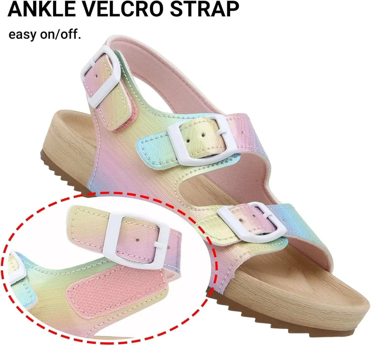 Girls Boys Sandal Adjustable Double Buckle Casual Flat Open Toe Lightweight Summer Shoes Hook Loop Sandal for Toddler Little Big Kid