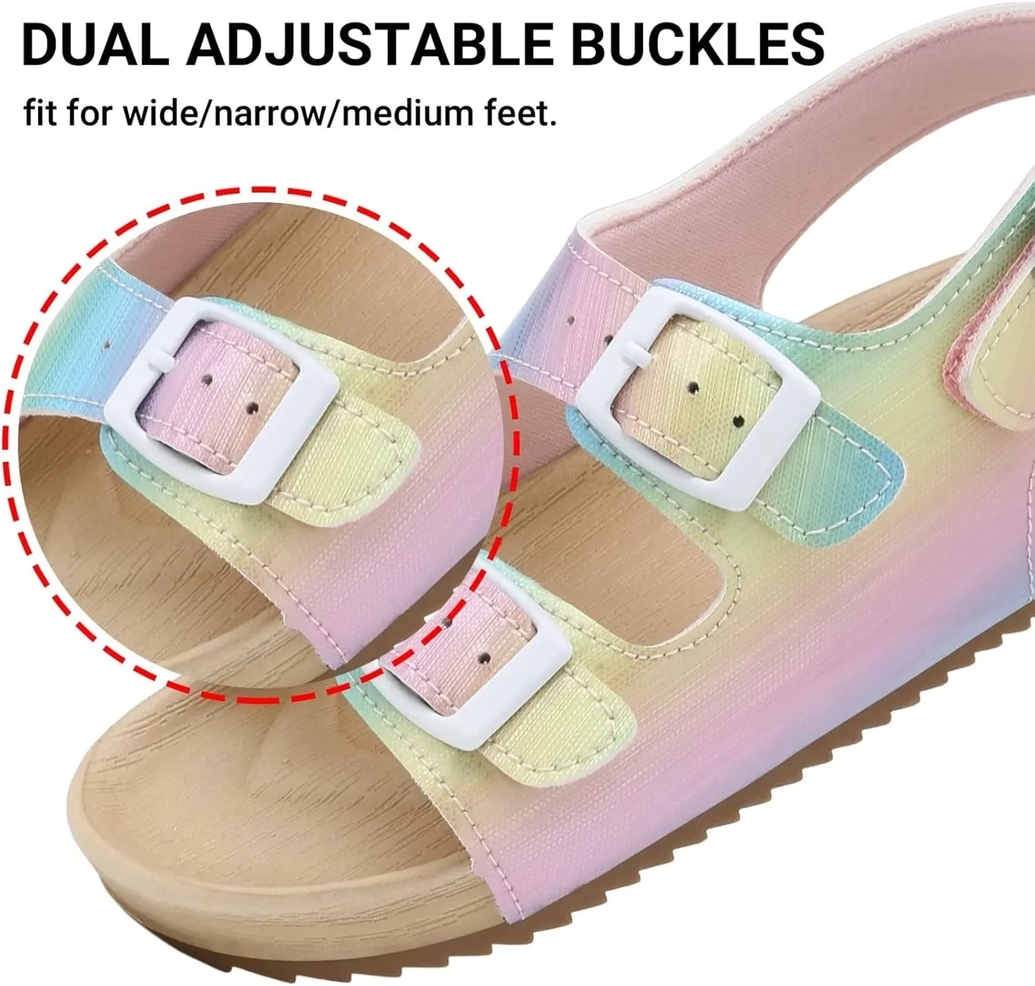 Girls Boys Sandal Adjustable Double Buckle Casual Flat Open Toe Lightweight Summer Shoes Hook Loop Sandal for Toddler Little Big Kid