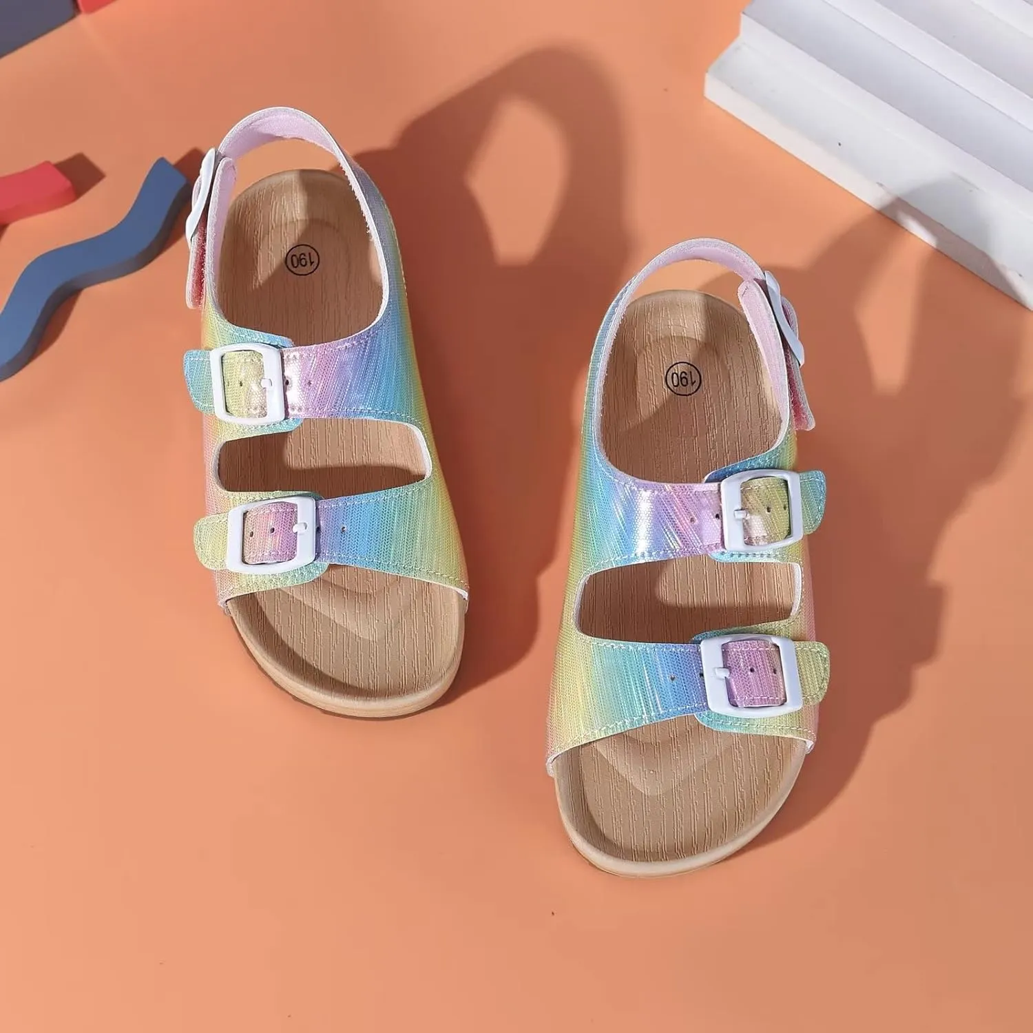 Girls Boys Sandal Adjustable Double Buckle Casual Flat Open Toe Lightweight Summer Shoes Hook Loop Sandal for Toddler Little Big Kid