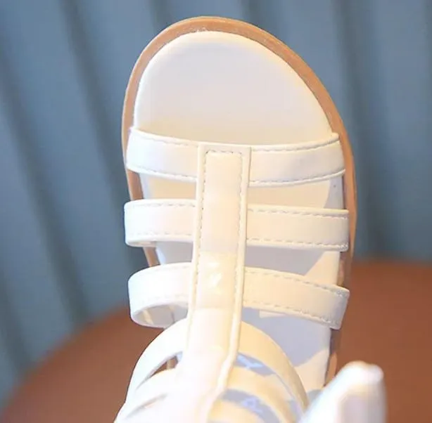 Girls Gladiator Sandals Black & White | Bowknot & Pearl, Side Zipper, Open Toe Shoe