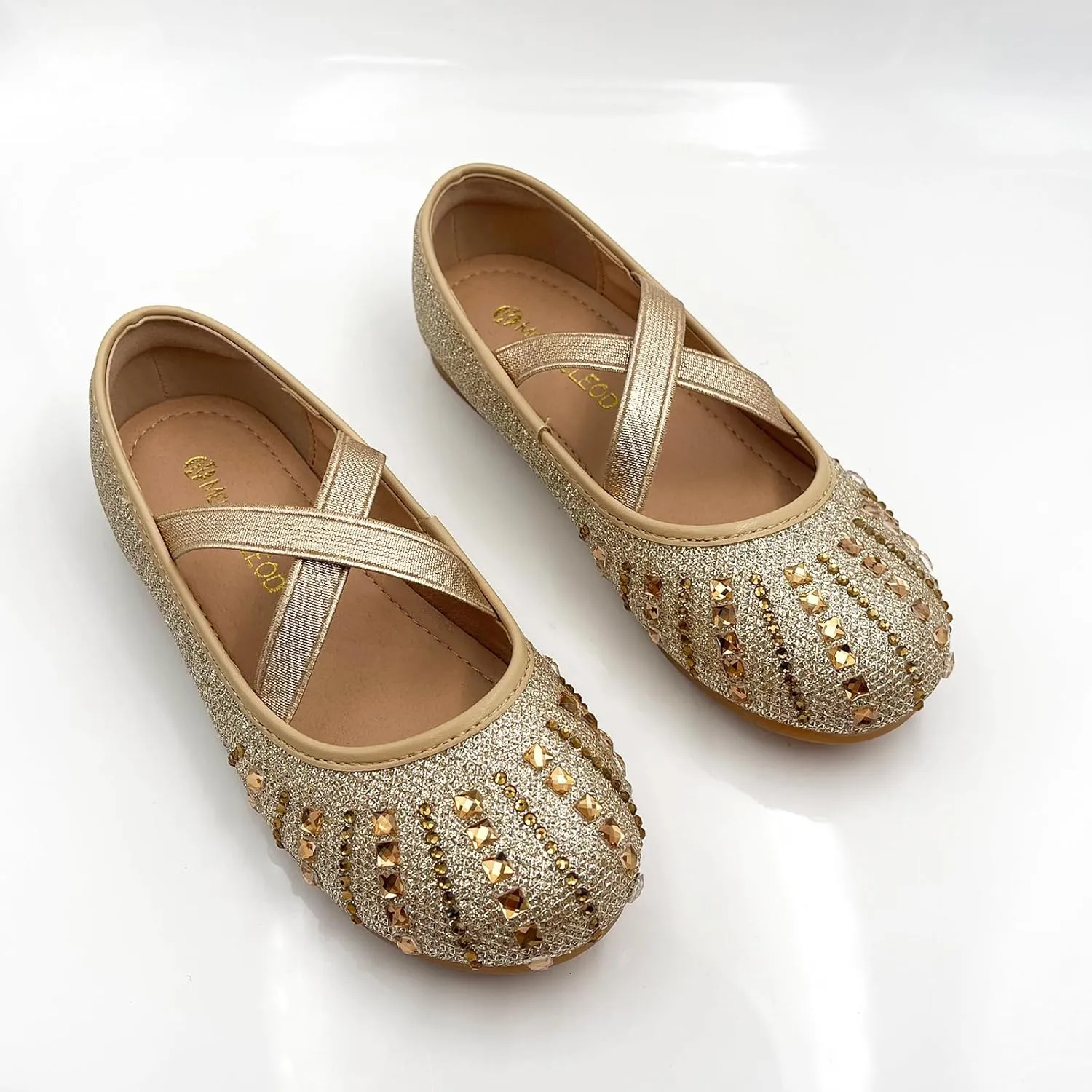 Girls Mary Jane Dress Shoes Rhinestone Dress Shoes Slip On Girl Ballet Flats for Wedding Party, Christmas（Little Kid/Big Kid）