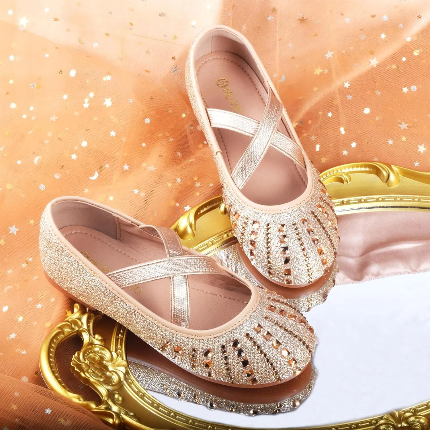Girls Mary Jane Dress Shoes Rhinestone Dress Shoes Slip On Girl Ballet Flats for Wedding Party, Christmas（Little Kid/Big Kid）