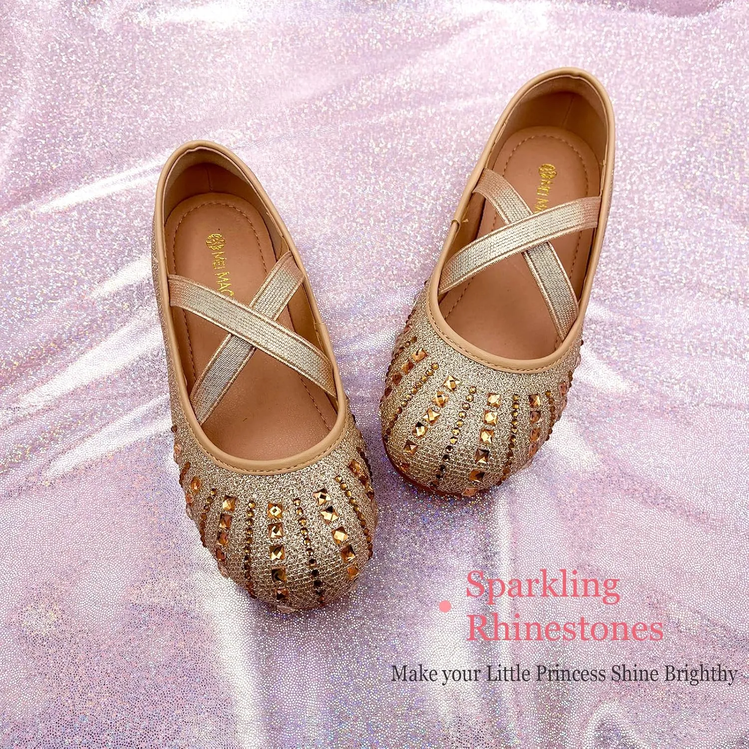 Girls Mary Jane Dress Shoes Rhinestone Dress Shoes Slip On Girl Ballet Flats for Wedding Party, Christmas（Little Kid/Big Kid）