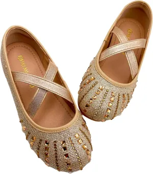 Girls Mary Jane Dress Shoes Rhinestone Dress Shoes Slip On Girl Ballet Flats for Wedding Party, Christmas（Little Kid/Big Kid）