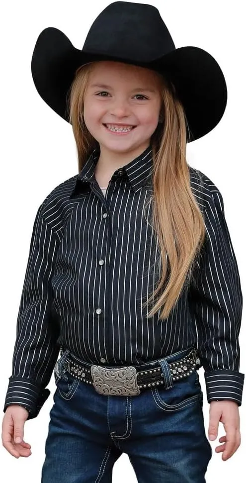 Girl's Metallic Stripe Snap Shirt Black XS