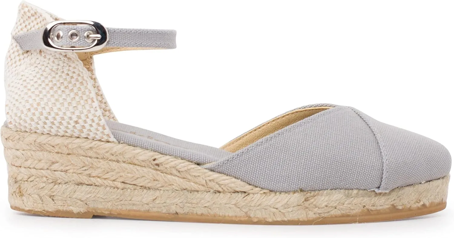Girona Authentic Spanish Espadrille Wedge Sandals for Women - Sustainable, Eco Friendly, Vegan Shoes. Classic Style, Organic Cotton Canvas Upper, Comfy Insole, Jute Midsole, Rubber Sole. Made in Spain