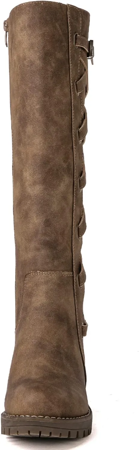 GLOBALWIN Women's Boots Back Lace Up Fall Winter Fashion Knee High Boots For Women