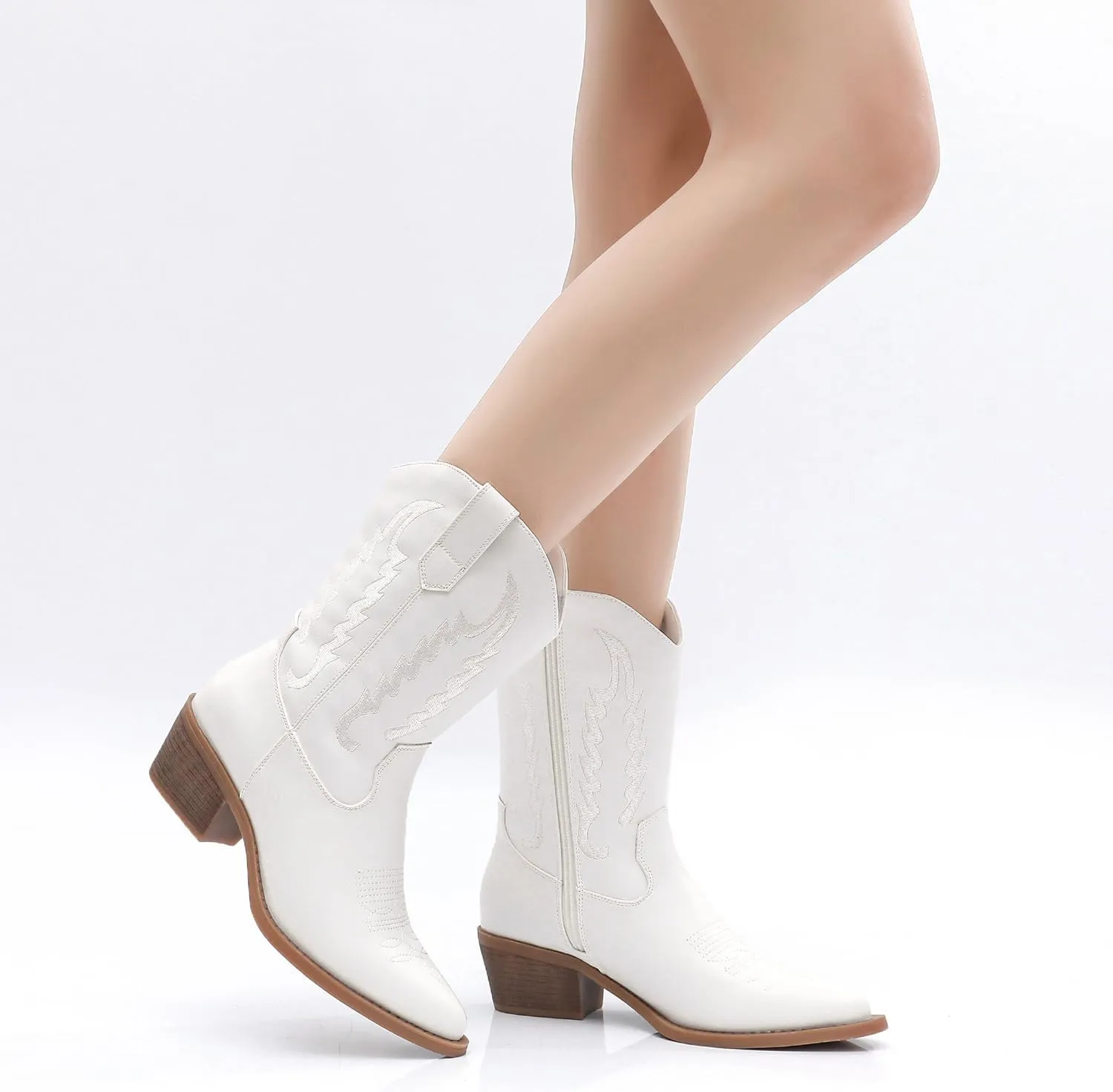 GLOBALWIN Women's Cowgirl Boots Mid Calf Western Cowboy Boots For Women Comfortable Low Heel With Zipper