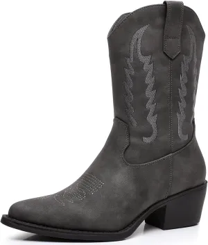 GLOBALWIN Women's Cowgirl Boots Mid Calf Western Cowboy Boots For Women Comfortable Low Heel With Zipper