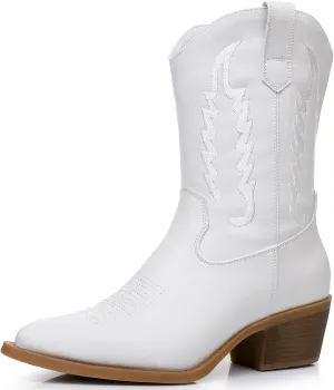 GLOBALWIN Women's Cowgirl Boots Mid Calf Western Cowboy Boots For Women Comfortable Low Heel With Zipper