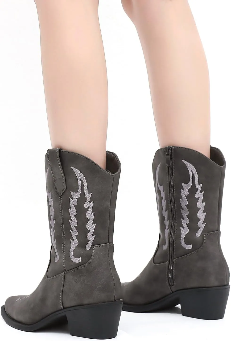 GLOBALWIN Women's Cowgirl Boots Mid Calf Western Cowboy Boots For Women Comfortable Low Heel With Zipper