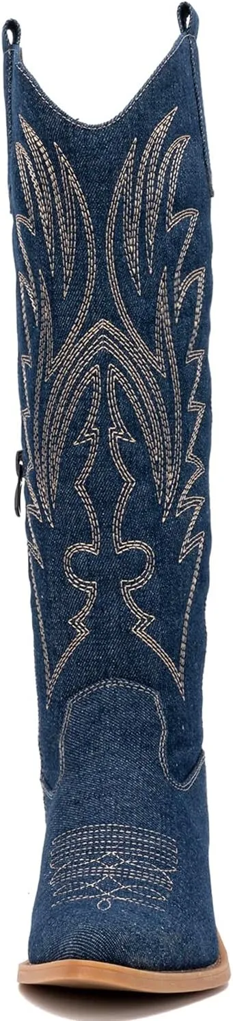 GLOBALWIN Women's The Western Cowboy Cowgirl Embroidered Knee High Boots