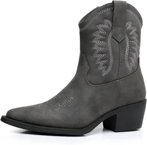 GLOBALWIN Women's Western Charm Cowgirl Boots Mid Calf Comfy Cowboy Boots For Women With Pointed Toe