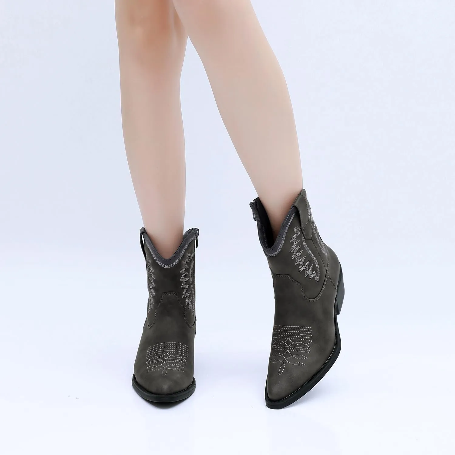 GLOBALWIN Women's Western Charm Cowgirl Boots Mid Calf Comfy Cowboy Boots For Women With Pointed Toe