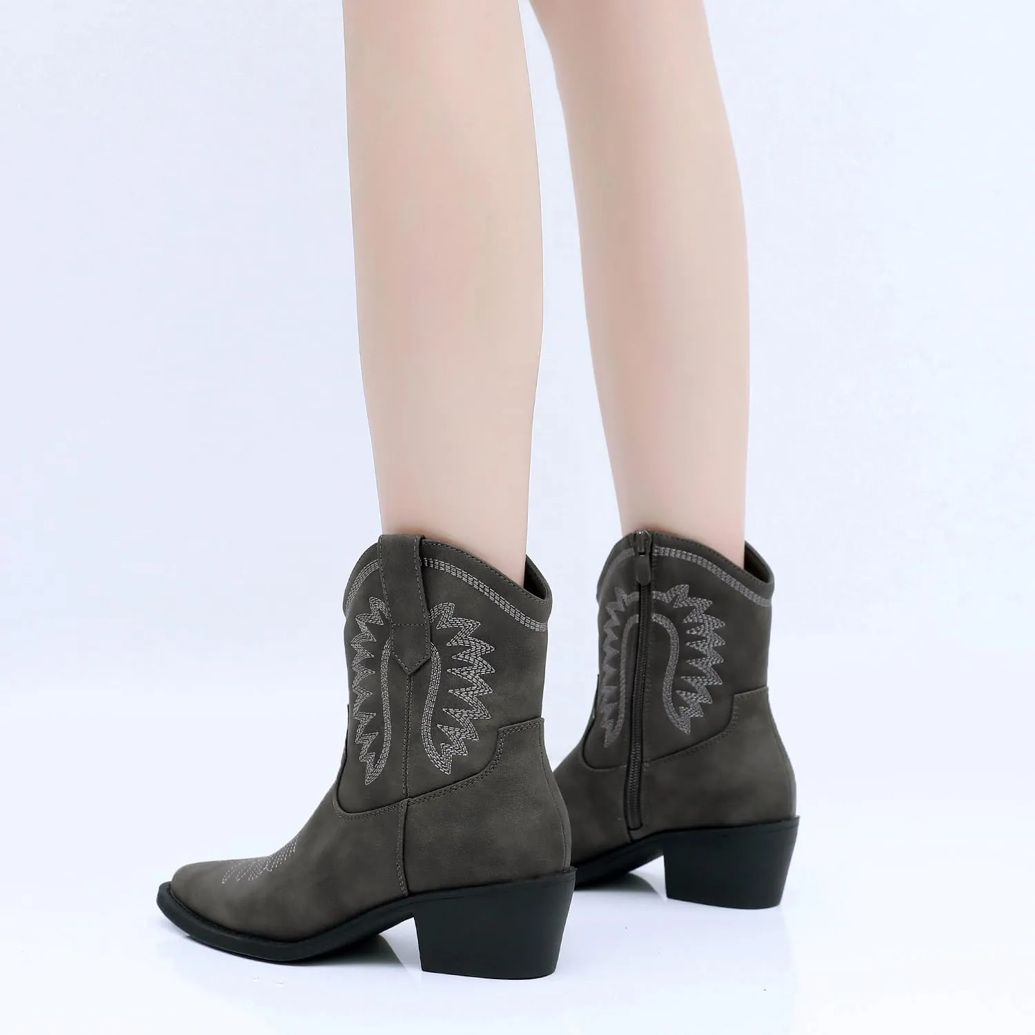 GLOBALWIN Women's Western Charm Cowgirl Boots Mid Calf Comfy Cowboy Boots For Women With Pointed Toe