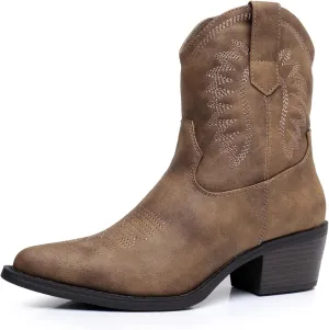 GLOBALWIN Women's Western Charm Cowgirl Boots Mid Calf Comfy Cowboy Boots For Women With Pointed Toe