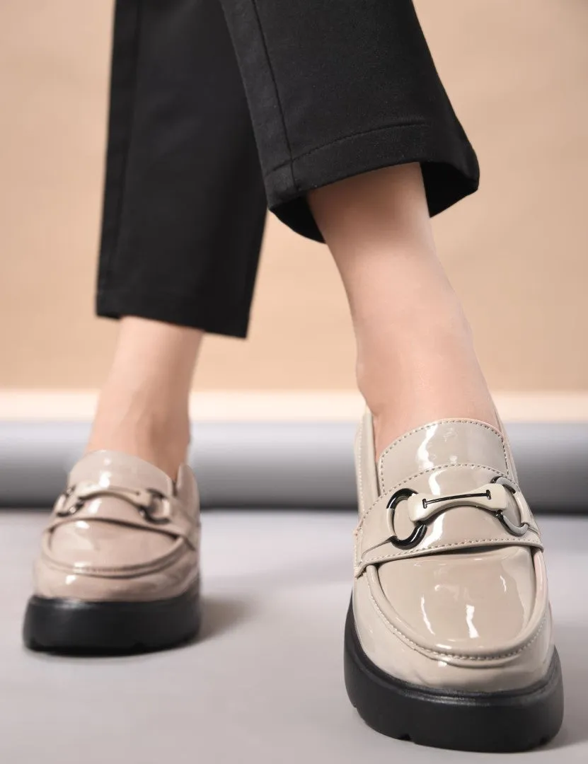 Glossy Chunky Loafers with Buckle Detail