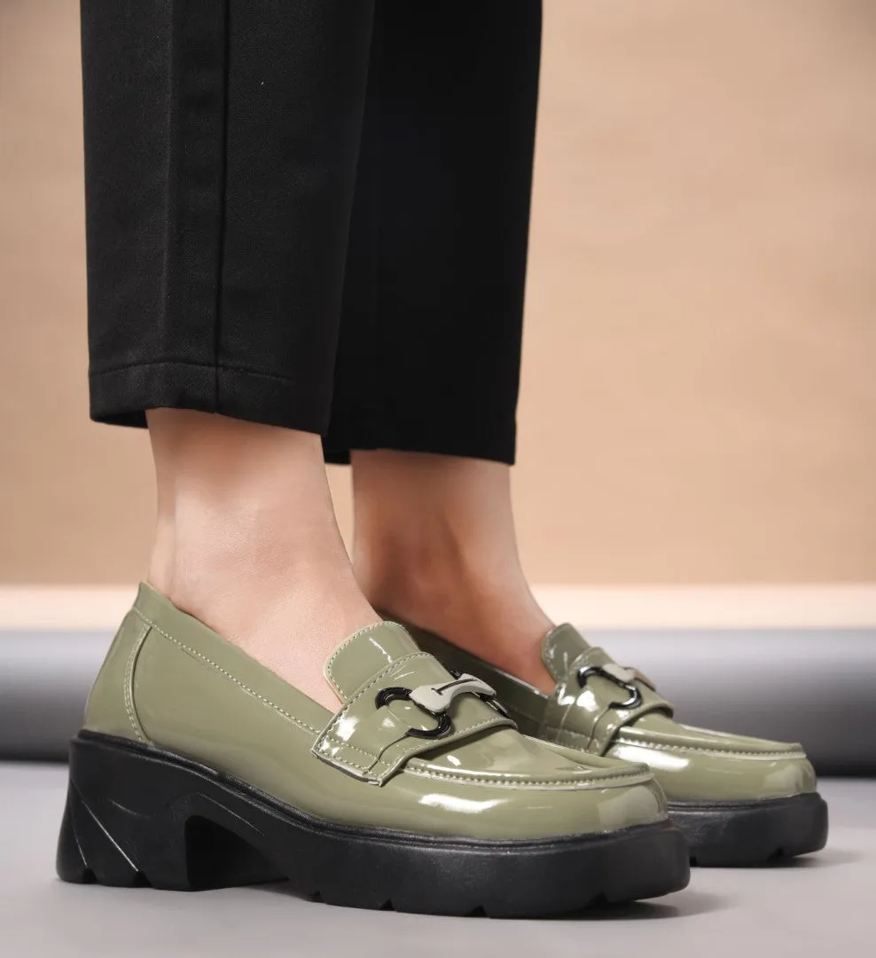 Glossy Chunky Loafers with Buckle Detail