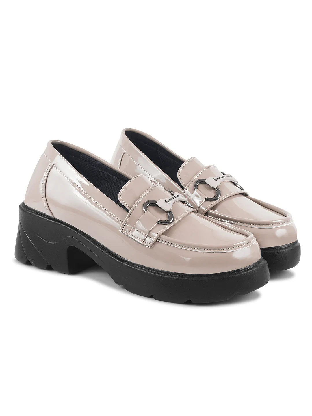 Glossy Chunky Loafers with Buckle Detail